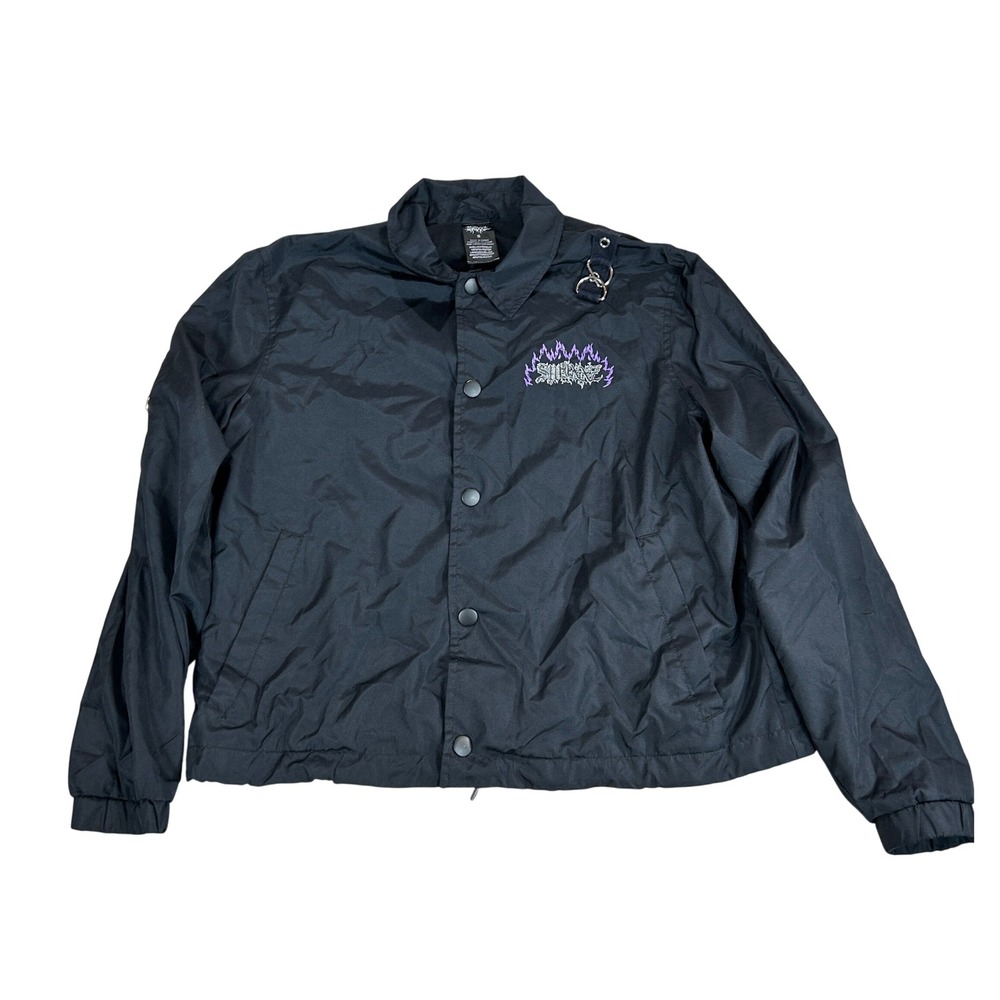 SWIXXZ Black Coaches Jacket Small Embroidered Logo D-Ring Hardware Streetwear